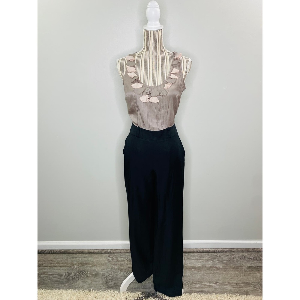 Anthropologie Sine Flower Trim Jumpsuit Women 2 Dressy Career Casual Brunch Chic